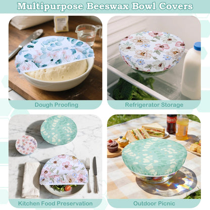 Revahope 5-Size Reusable Beeswax Elastic Bowl Covers for Bread Proofing, Cotton Cloth Flexible Beeswax Wraps for Sourdough Cover and Food Storage Shower Caps for Sourdough Bread Supplies Tools