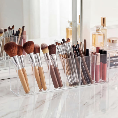 Jetec Acrylic Pen Holder 6 Compartments Makeup Brush Stationery Organizer Pencil Holder for Desk Accessories, Cosmetic Brushes, Dorm, Home, Bathroom, Kitchen, Office Supplies(Clear)