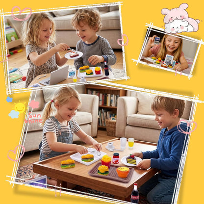 20Pcs Miniature Laptop Computer Tablet Toy Phone Pad and Hamburger Fries Cola Fast Food Cake Coffee Juice Fits Barbie Doll Accessories Scale Dollhouse Playsets Girl Mini Drink Food Party