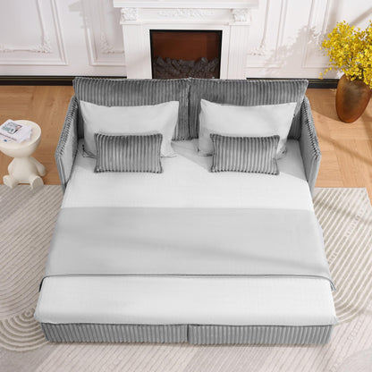 KEIKI 73" 3-in-1 Pull Out Sofa Bed, Convertible Corduroy Sleeper Sofa with USB Ports & Side Pockets, Modern Futon Couch for Living Room, Apartment or Bedroom, Gray