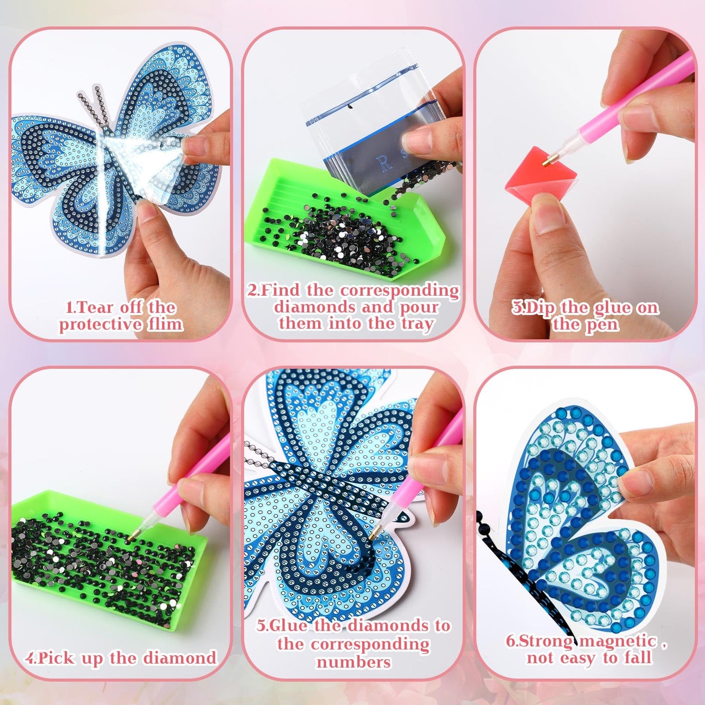 Saillong 12 Pack Butterfly Diamond Painting Greeting Card Kits Spring Diamond Art Cards with Envelopes Flower Butterflies Shaped 5D Rhinestones Painting Kit for Adults DIY Crafts Friend Birthday Gifts