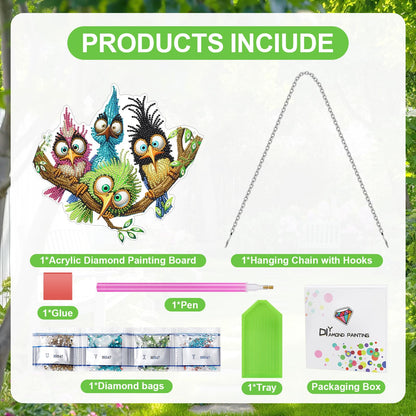 MUNORIAY Diamond Art Hanging Kit for Adult,DIY Acrylic Double Sided Bird Diamond Art Painting Window Suncatchers Pendants,Diamond Hanging Kit Crystal Gem Craft for Home Garden Wall Decor