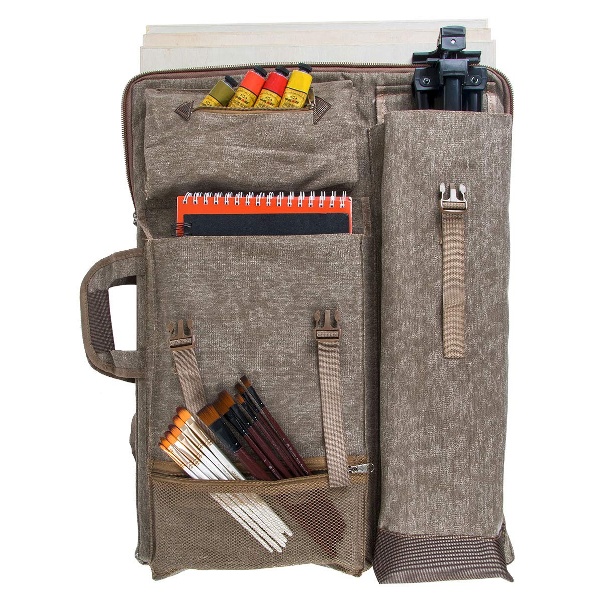 TRANSON Art Portfolio Case Artist Backpack Canvas Bag Large 26” x 19.5” Khaki