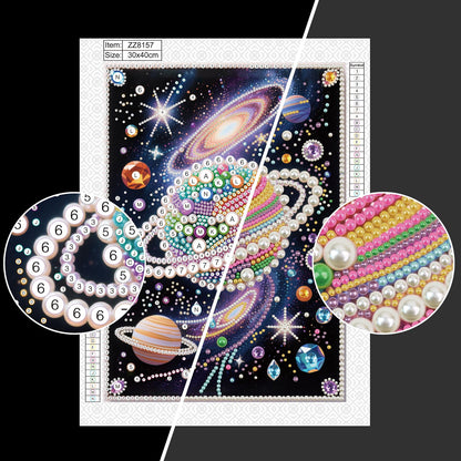 WSLWXSHM Pearl Diamond Painting Kits for Adults Universe, 5D Special Shape Diamond Art Kits for Beginners, Crystal Rhinestones Diamond Painting for Home Wall Decoration Gift 12×16inch/30×40cm Planet