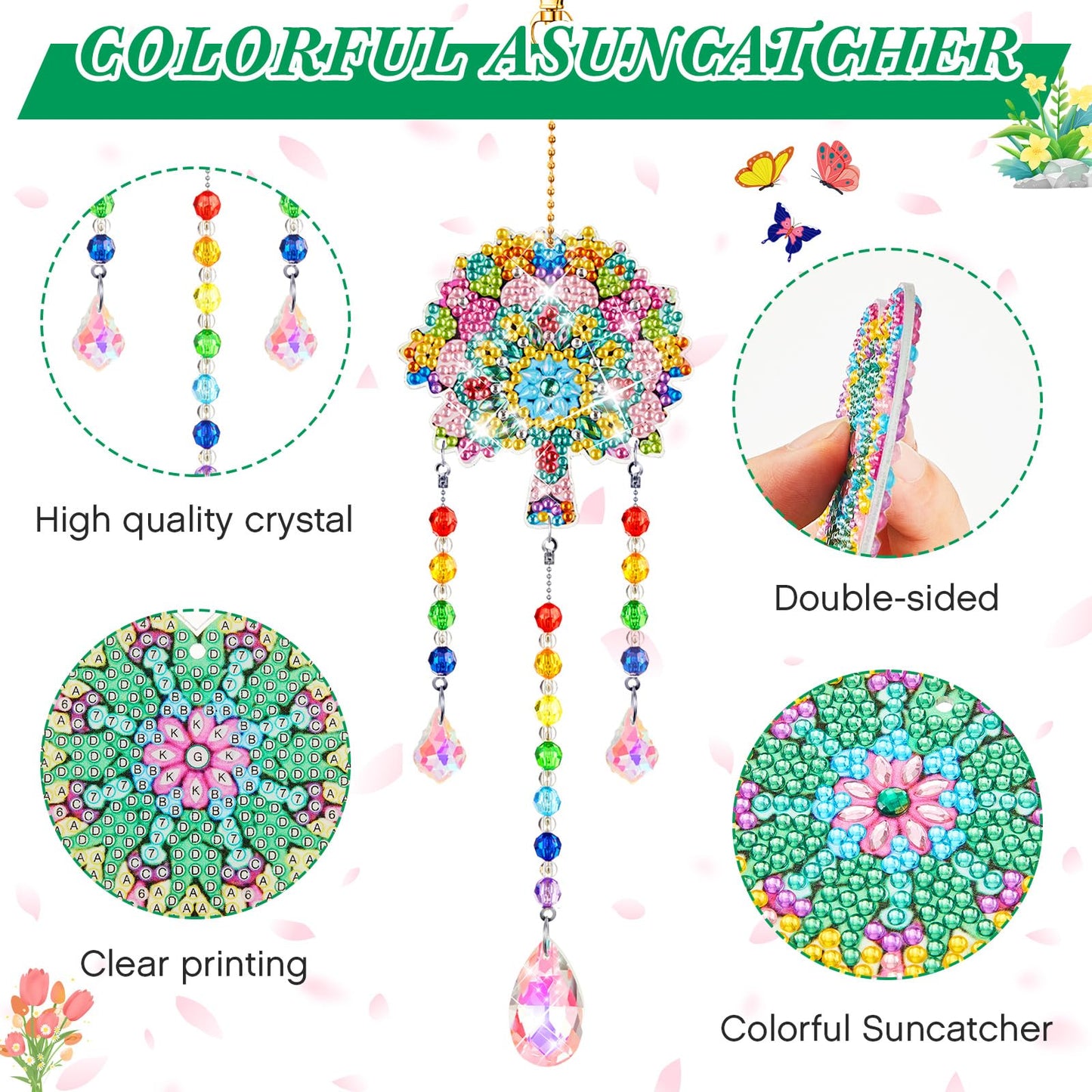 Thyle 9 Pcs Diamonds Painting Suncatcher Kit Wind Chimes DIY Diamond Kits Diamond Art Sun Catchers for Adults DIY Crafts Garden Home Decor Crystal Hanging Ornaments, 9 Styles