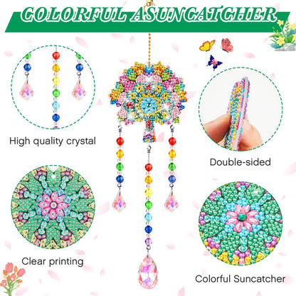 Thyle 9 Pcs Diamonds Painting Suncatcher Kit Wind Chimes DIY Diamond Kits Diamond Art Sun Catchers for Adults DIY Crafts Garden Home Decor Crystal Hanging Ornaments, 9 Styles