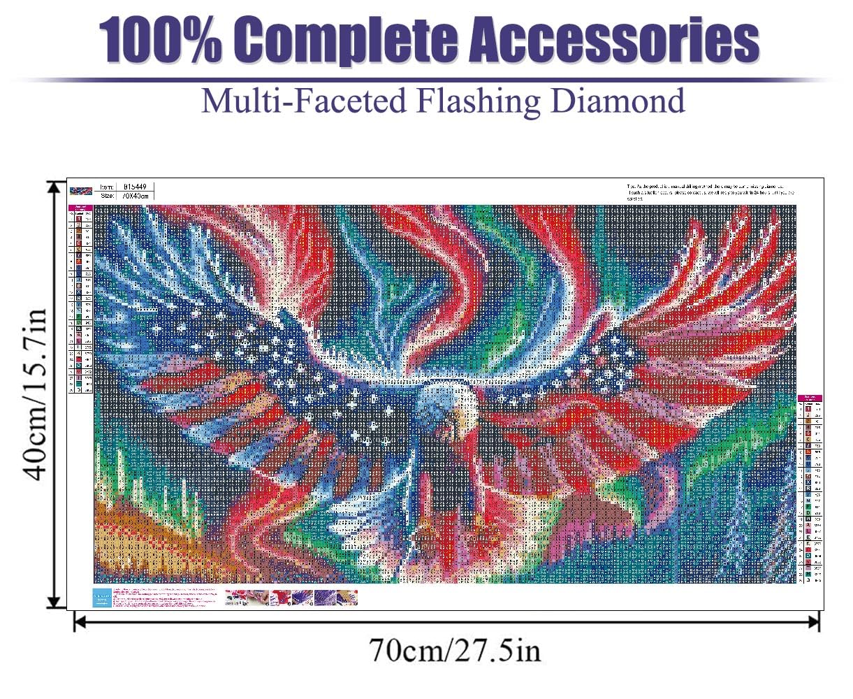 BOHADIY 5D Eagle Diamond Painting for Adults - Large Size Amercia Eagle Diamond Painting Kits, DIY Full Drill Diamond Art Kits for Adults, Gem Painting Kit Animal for Home Wall Decor 27.5 X 15.7 Inch