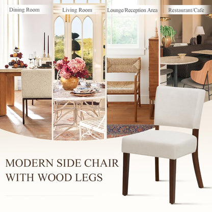 COLAMY Upholstered Dining Chairs Set of 6, Modern Kitchen Chairs with Back, Farmhouse Fabric Side Dining Room Chairs with Wood Legs for Dining Room Kitchen Restaurant, Beige