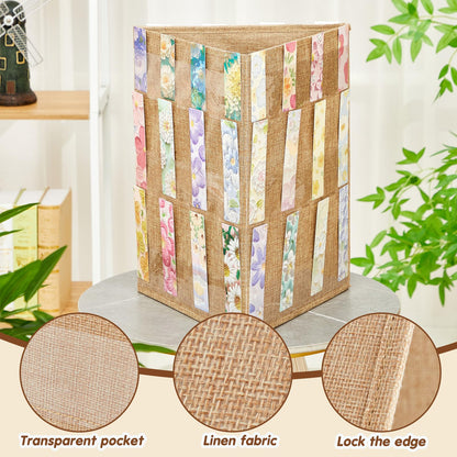 Faccito Bookmark Display Stand, Three-Sided Portable Holder with Multi-View Display, Linen Fabric Desktop Rack for Bookmarks, Valentine-Themed Designs, Craft Fairs, Handmade Vendors