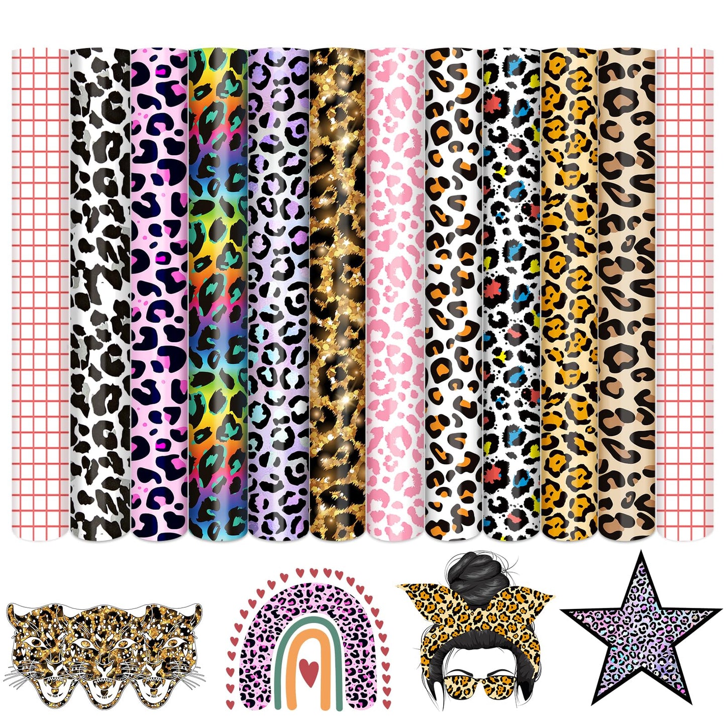 Tintnut Permanent Vinyl - 10 Sheets 12"x10", Rainbow Leopard Permanent Adhesive Vinyl Sheets, Cheetah Patterned Permanent Adhesive Vinyl for Cutting Machine,Home Decor Self Sticker