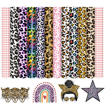 Tintnut Permanent Vinyl - 10 Sheets 12"x10", Rainbow Leopard Permanent Adhesive Vinyl Sheets, Cheetah Patterned Permanent Adhesive Vinyl for Cutting Machine,Home Decor Self Sticker