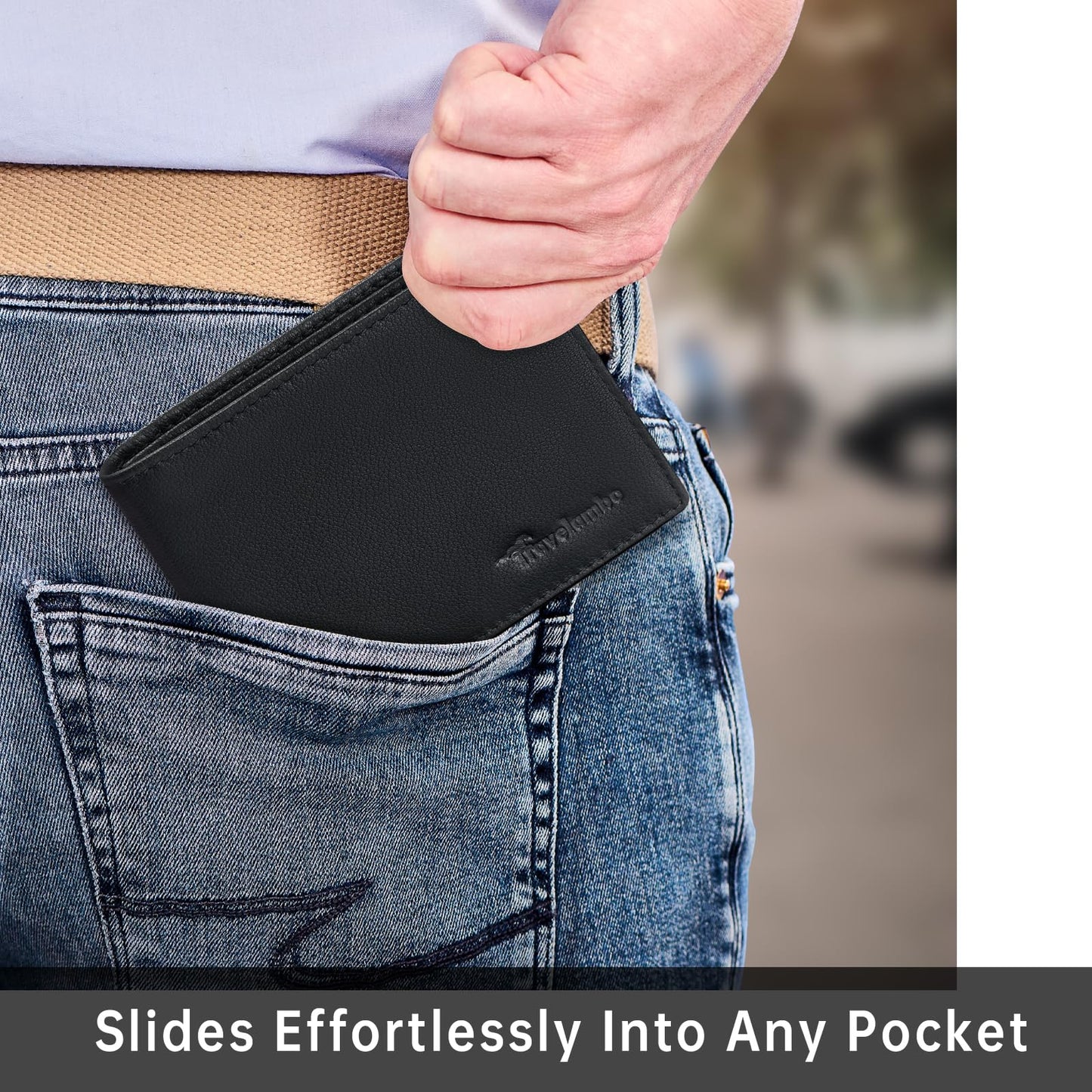 Real Leather Mens Bifold Wallet RFID Blocking Slim Minimalist Front Pocket - Thin & Stylish with ID Window in Gift Box (Nappa, Black)