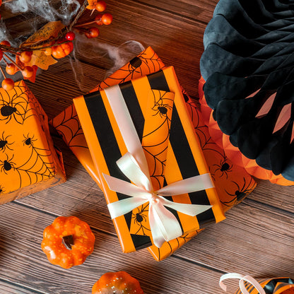 WRAPAHOLIC Halloween Reversible Wrapping Paper Roll - Mini Roll - 17 Inch X 33 Feet - Spider Design, Perfect for Halloween Decorations, Holiday, Party (Pack of 2)