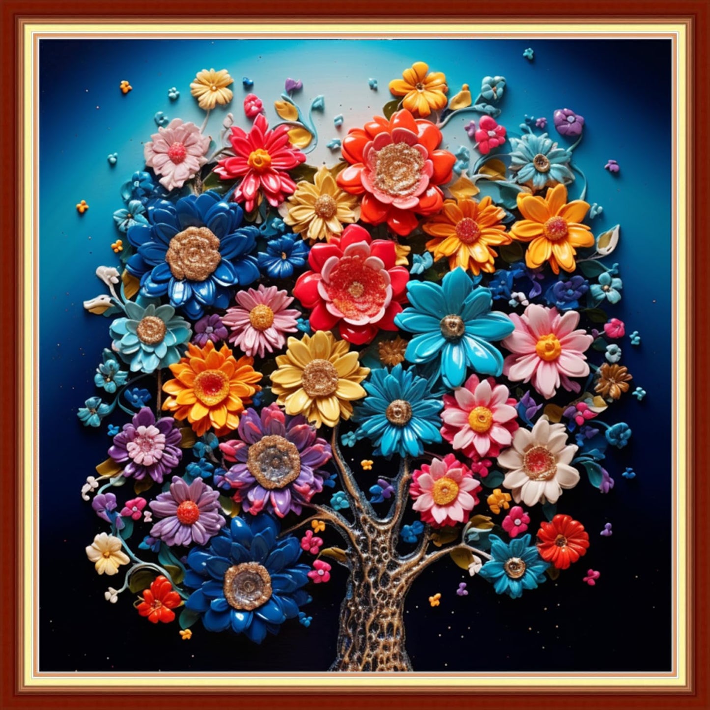 Funxvoot Stamped Cross Stitch Kits Beginners Full Range of Embroidery Kits for Adults 11CT Embroidery Patterns Needlepoint Kits Printed Cross Stitch Kits -（Colorful Flower Trees 18x18 inchs）