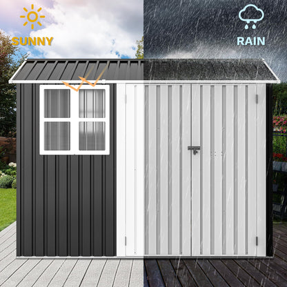 DWVO 8x6ft Metal Outdoor Storage Shed with Window, Lockable Tool Storage Sheds, Oversized Steel Garden Sheds with Sloped Roof for Backyard, Patio, Garage, Lawn (Gray + White)