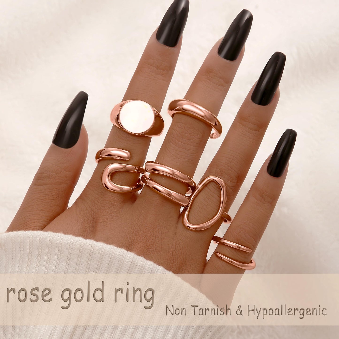 FAXHION 12PCS Gold Stackable Rings Set for Women, 18K Gold Plated Open Stacking Knuckle Ring, Adjustable Chunky Signet Band Statement Ring for Gift