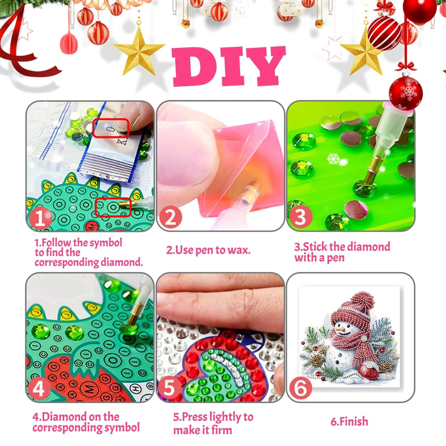 LumiCraft 6 Packs Merry Christmas Diamond Art Painting Greeting Card Kits, Gnomes Diamond Art Card with Envelope, DIY Craft Diamond Greeting Card Art Kits for Christmas