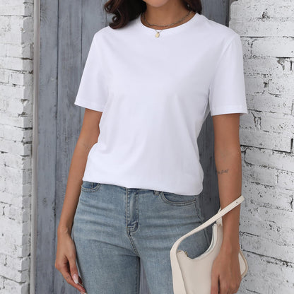 Abardsion Two Pack Basic Tees for Women Short-Sleeve Crewneck Plain Casual Loose Fitted Stretch Cotton T Shirts Tops(Black/White, S)