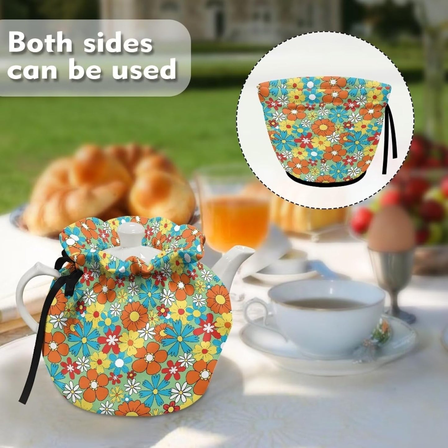 Hippie Flower Tea Cozy for Teapot - Heat Resistant Kettle Dust Cover for Standard Size Teapots