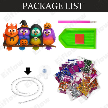 Eiflow Acrylic Diamond Art Hanging Kit for Adults Halloween Bird, DIY Thanksgiving Diamonds Painting Door Hanging Board Kit, Special Crystal Diamond Art Painting Pendant Ornament