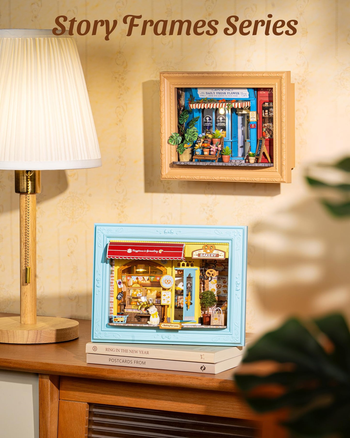 ROBOTIME 3D Puzzle DIY Miniature House Kit for Adults, a Fluffy Cat Bakery-Themed Wooden Dollhouse with Photo Frame, Tiny Building Set Model for Family Crafting & Holiday Decorative Gifts