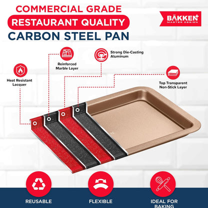 BAKKEN Nonstick Baking Pans - Commercial Grade Carbon Steel Cookie Sheet, 13.18” x 8.66”, Oven Safe to 450°F
