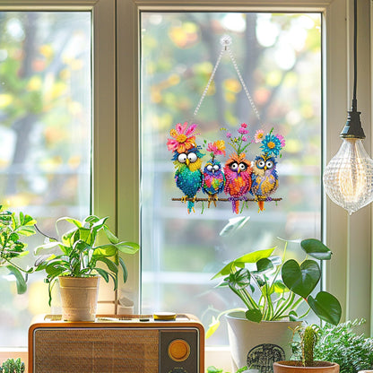 pudinbs Diamond Art Kit for Adult, 5D Diamond Art Painting Window Pendants Home Garden Wall Hanging Kits Hanging Ornament, DIY Acrylic Double Sided Ornaments (Bird)