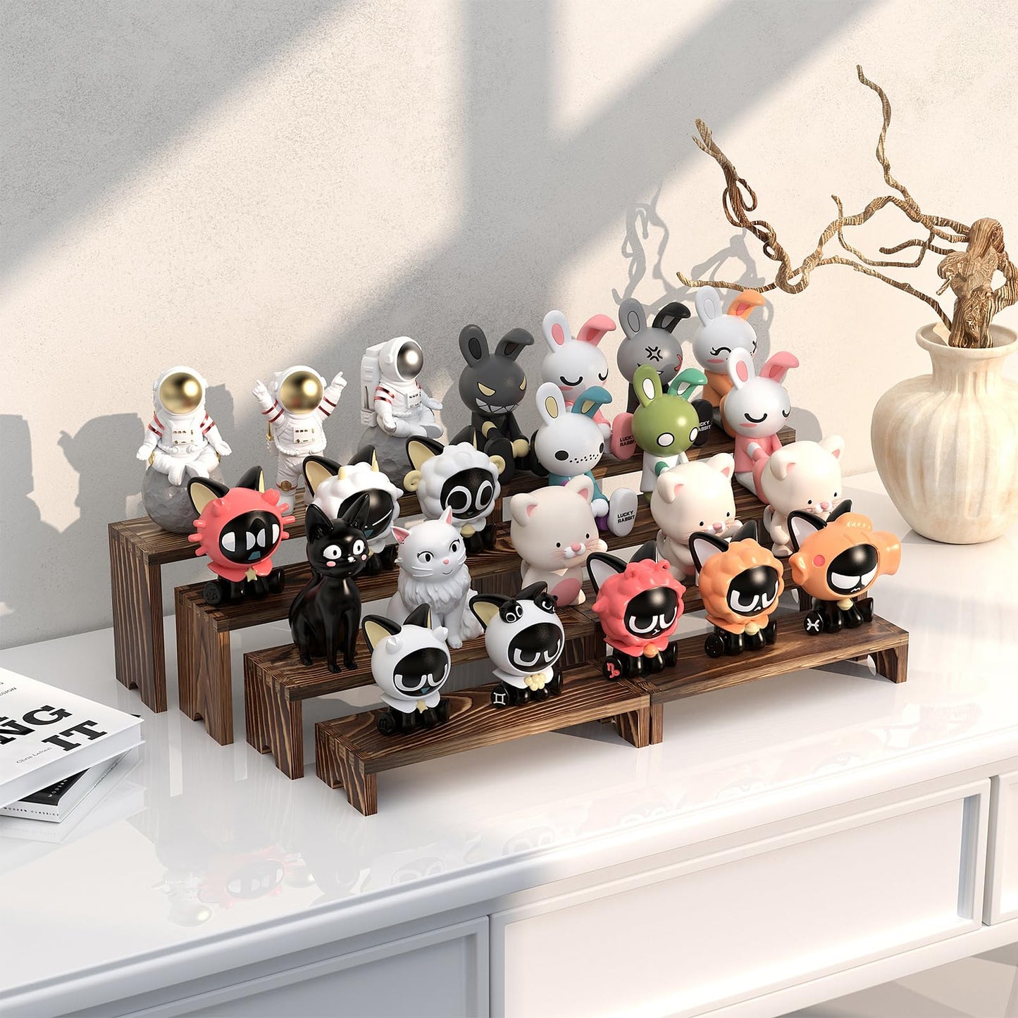 2 Set Wooden Tiered Risers Display Stands for Vendor Events,Stackable Wood Cupcake Display Stand,Farmhouse Decor Wood Dessert Table Display Set,Vendor Booth Display Items,Food Display Risers for Party