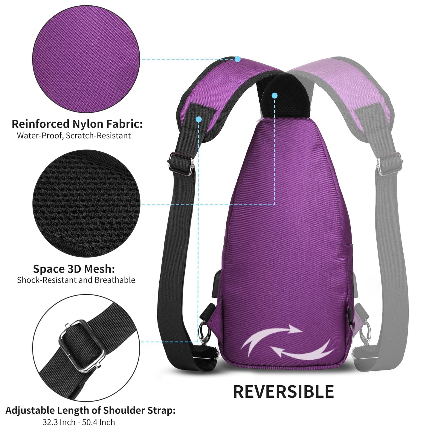 AMJ Crossbody Sling Bag Men Women, Casual Shoulder Backpack, Chest Daypack Satchel for Hiking Travel