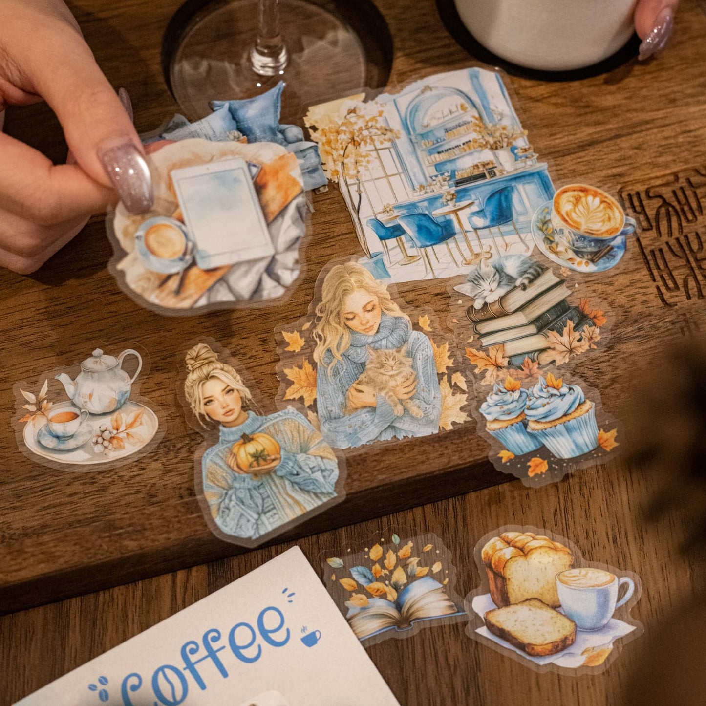 MiyouLuna 120 Pcs Coffee Themed PET Stickers Set, Vintage Aesthetic Stickers for Scrapbooking, Journaling, and DIY Crafts