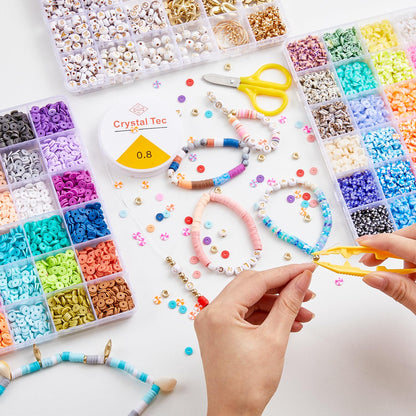 INSCRAFT 11000 Pcs Clay Beads for Bracelet Making Kit, 48 Colors Flat Round Polymer Clay Beads, Friendship Bracelet Kit Heishi Beads for DIY Jewelry Making, Crafts Gift for Girls Teen Ages 6-12