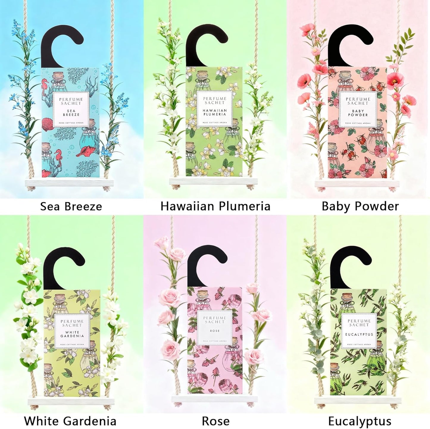 12 Packs Closet ROSE COTTAGE Large Baby Powder Hanging Air Freshener Scented Sachets Long Lasting Smell Goods