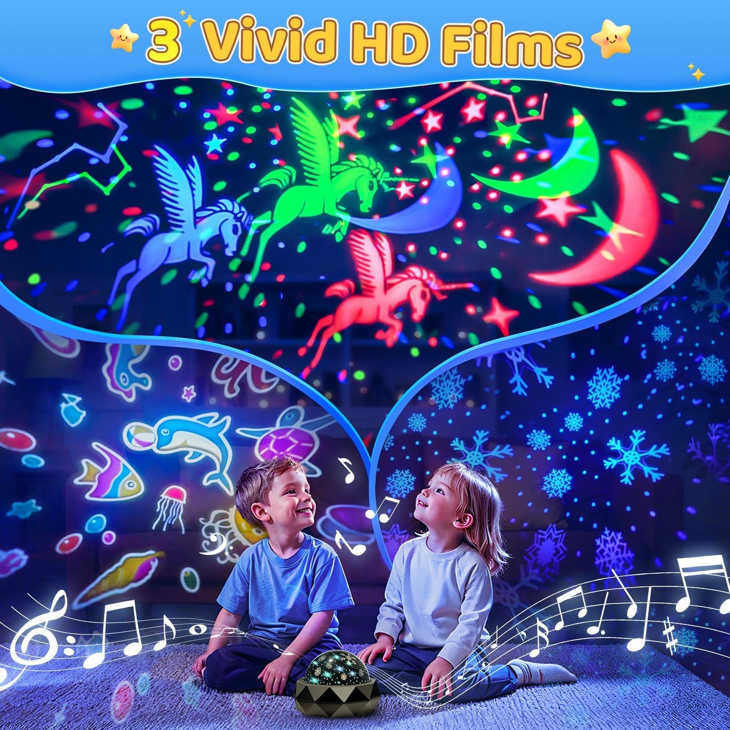 15 15 3 PIKOY Night Light Projector for Kids Room - Colors, White Noise, Films, Remote - Rechargeable Star Lights