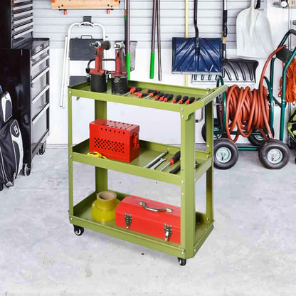 XCX 3 Tier Rolling Tool Cart with Lockable Silent Wheels, 330 LBS Capacity, Metal Service Cart for Home, Garage, Warehouse, Workshop