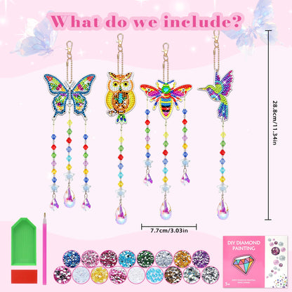 4Pcs Diamond Art Kits for Kids/Adults, Crafts for Kids Ages 8-12, Birthday Gifts for 6 7 8 9 10 11 Year Old teen Girl, Diamond Painting Kits wind chimes Crystal Window Suncatcher, Home Garden Decor