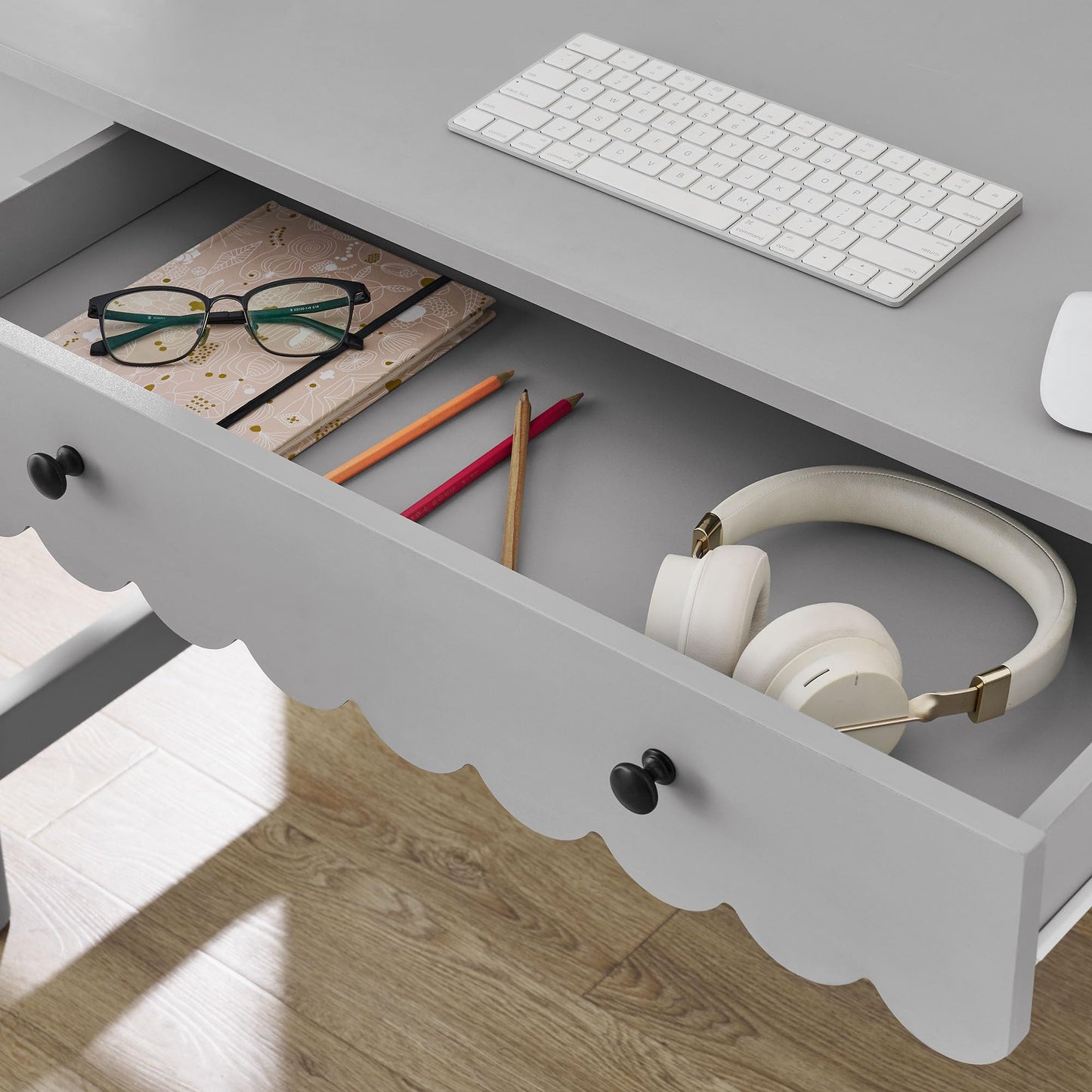 Modway Emmeline Scallop Desk in Light Gray