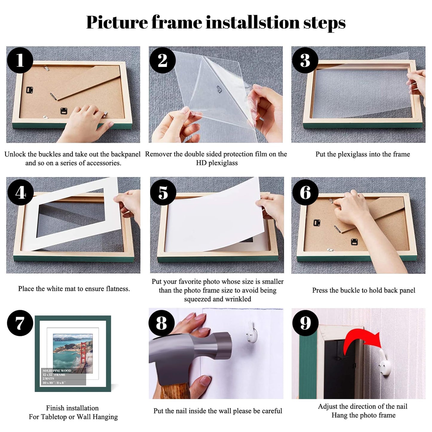 12x12 Wood Picture Frames for Wall Hanging or Tabletop,Diamond Painting Frame Baby Scan Picture Frames with 2 Mats Display 8x8 or 10x10 for Family Walls Decoration,Anniversary,Wedding,Christmas(Dark