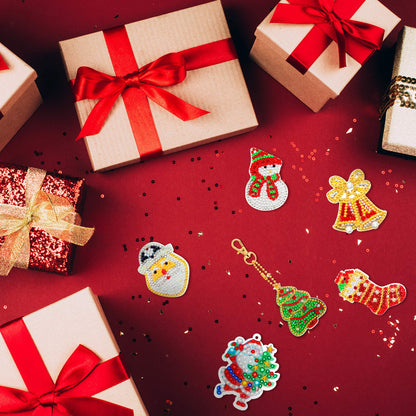 WILLBOND 16 Pieces Christmas Diamond Key Chain Kits Double Sided Diamond Art Keychain Bulk Diamond Christmas Ornament 5D Diamond DIY Painting Key Ring Pendant Christmas Tree for DIY Christmas Decor