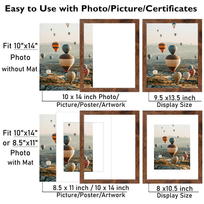 10x14 Picture Frame Set of 9 for 30 x 40 cm Diamond Art Painting, Display 8.5x11 with Mat or 10x14 without Mat, Wood 10 by 14 Wall Gallery Poster Photo Frames Bulk with 8.5x11 Mat,9 Pack, Deep Brown