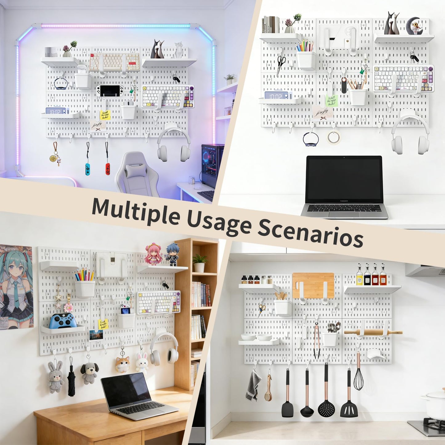 LBW Pegboard Wall Organizer, 6-Pack 11.8" × 11.8" White ABS Peg Board Panels with 27 Accessories, Modular Plastic Pegboard Combination Kit for Home, Office, Garage, Tool Storage & Craft Room