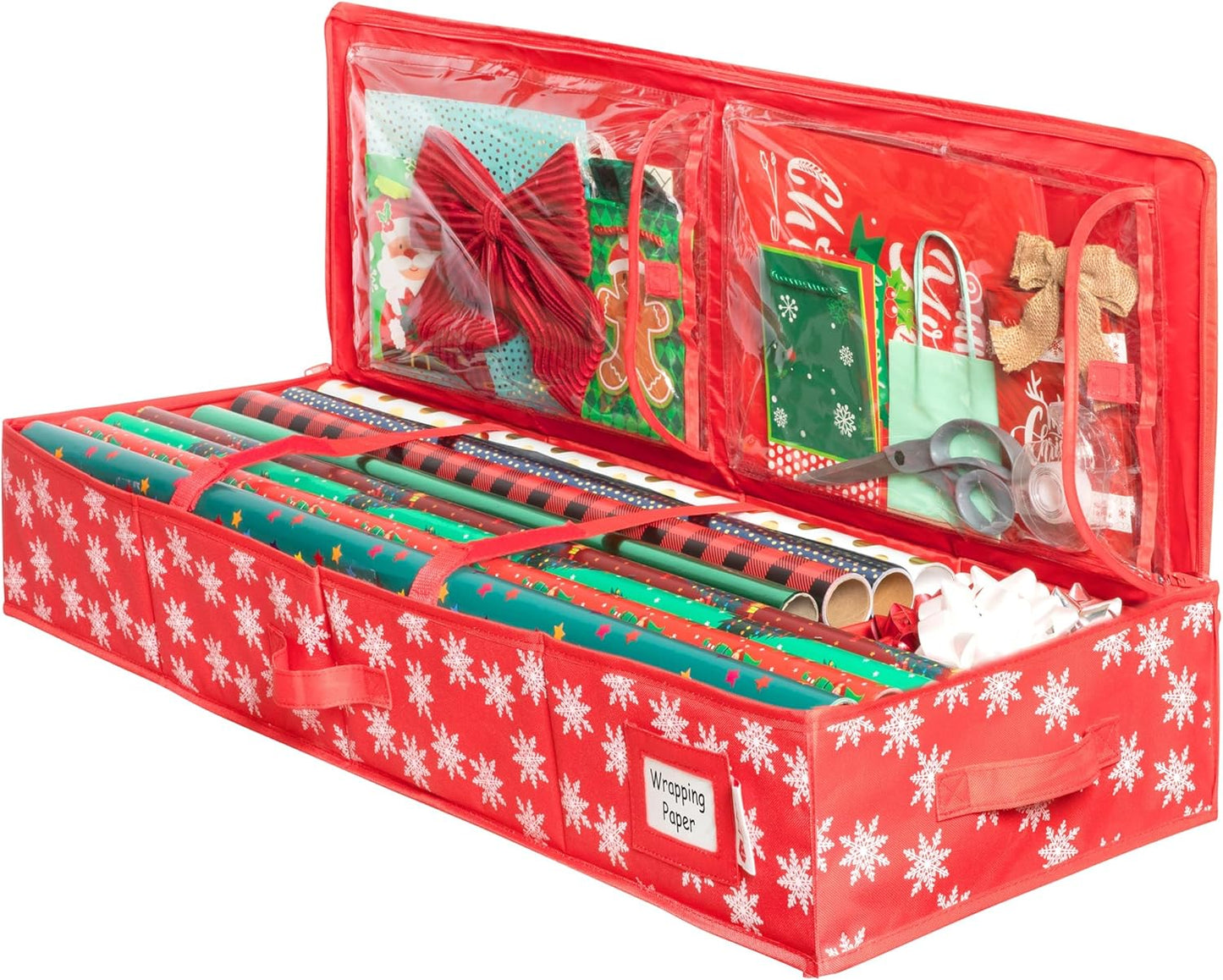Wrapping Paper Storage Container, Fits 27 Rolls, Underbed Organizer for Gift Wrap, Ribbon, and Bows