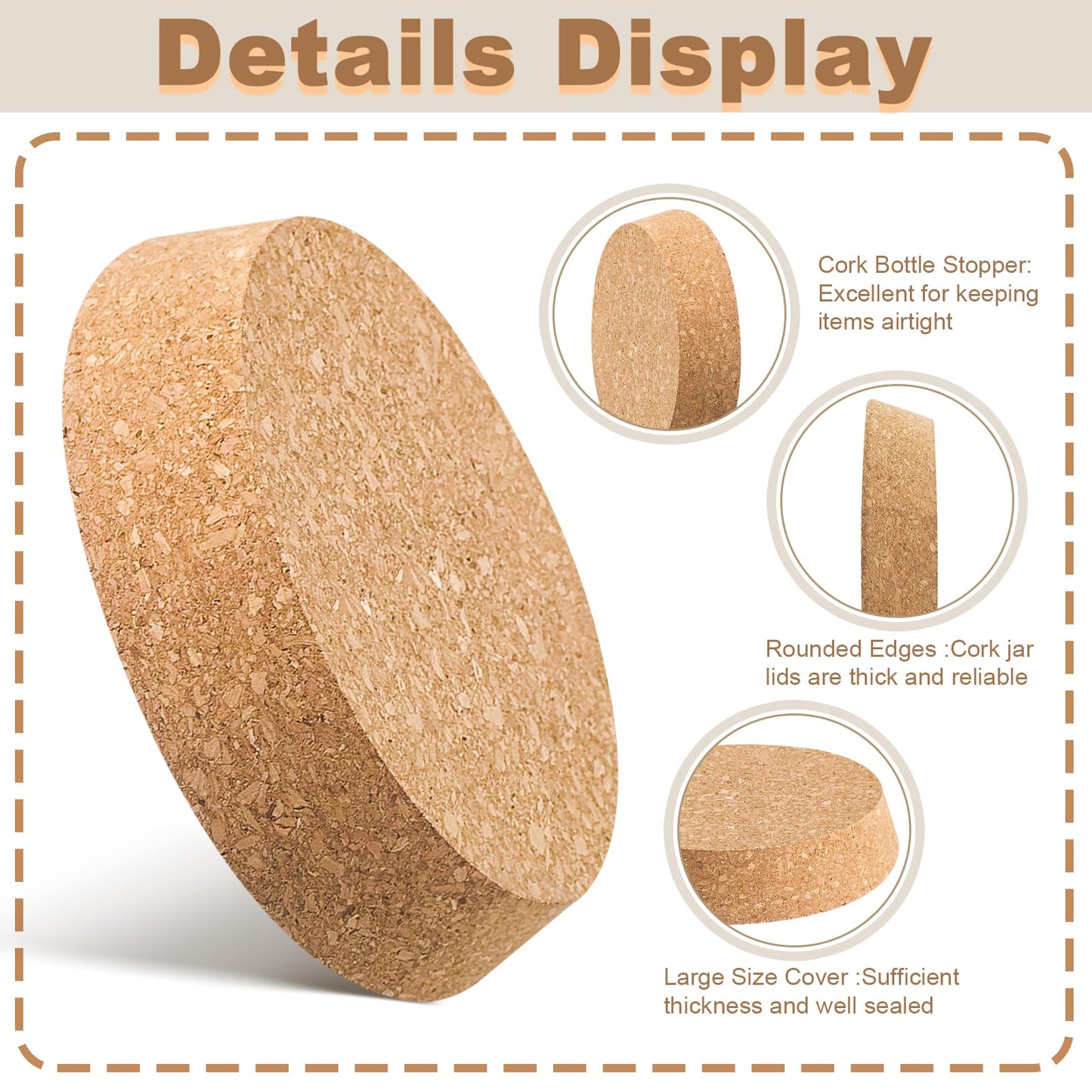GeryVtee 6 PCS Large Cork Bottle Stoppers 3.93x 3.46x 1.18 Inch Tapered Plugs Cork Canning Jar Lids Replacement Corks for Wines, Decorative Bottles, Jars, Arts, DIY Crafts