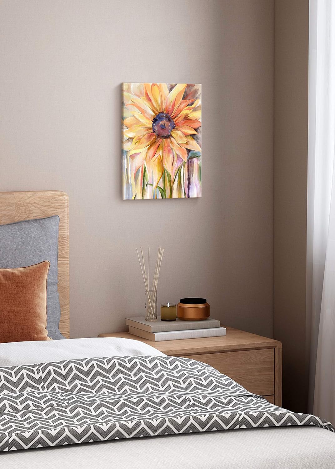 Maxpeuvon Sunflower Wall Art, Yellow Flower Painting Prints for Bathroom, Living Room, Bedroom, Ready to Hang 12x16