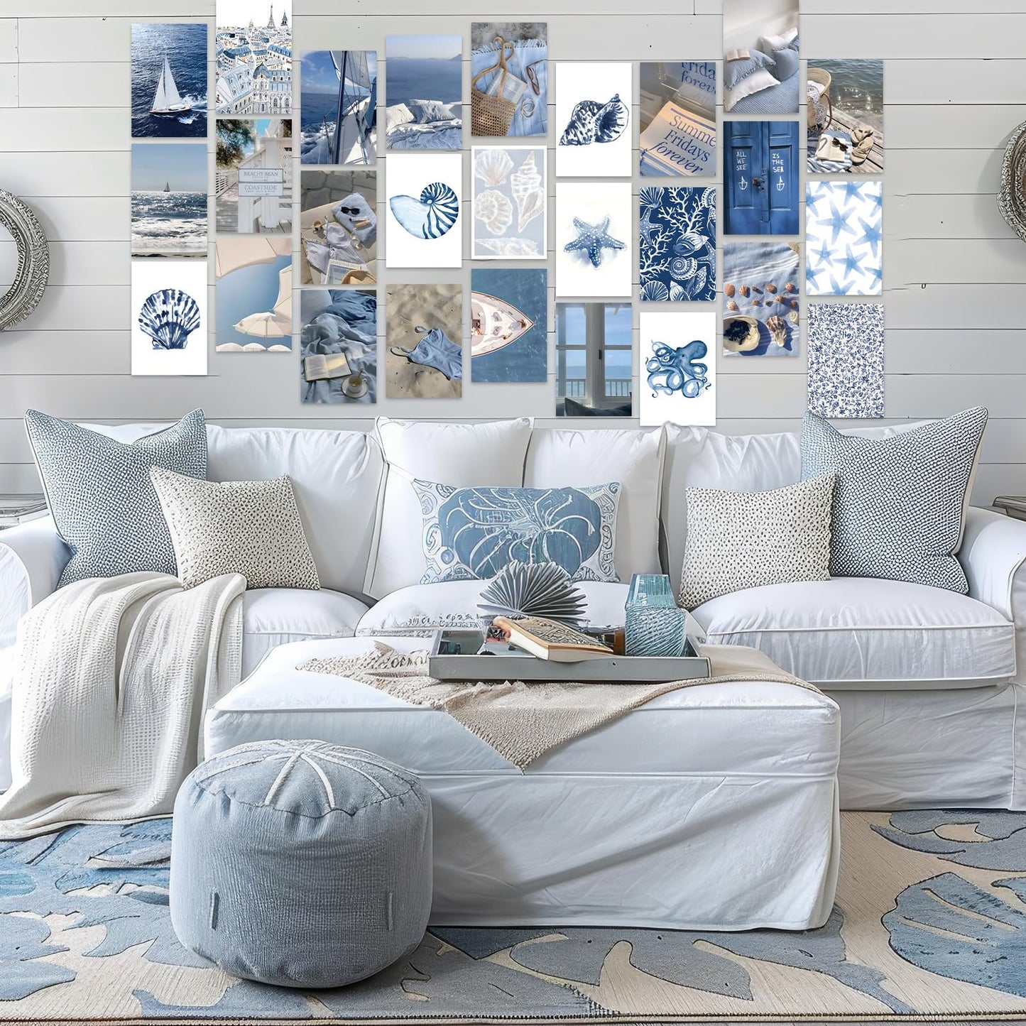 FYSUIMU 50Pcs Coastal Wall Collage Kit Art Print Aesthetic Blue Coastal Beach Surf Wall Decor for Bedroom Dorm Preppy Room Home Decor, 4 x 6 Inch