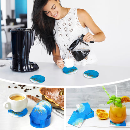 Vakoo Resin Coaster Molds, 12 Pcs Coaster Silicone Molds for Epoxy Resin, with Square Round Shape Storage Box Molds for DIY Art Craft Cup Mats