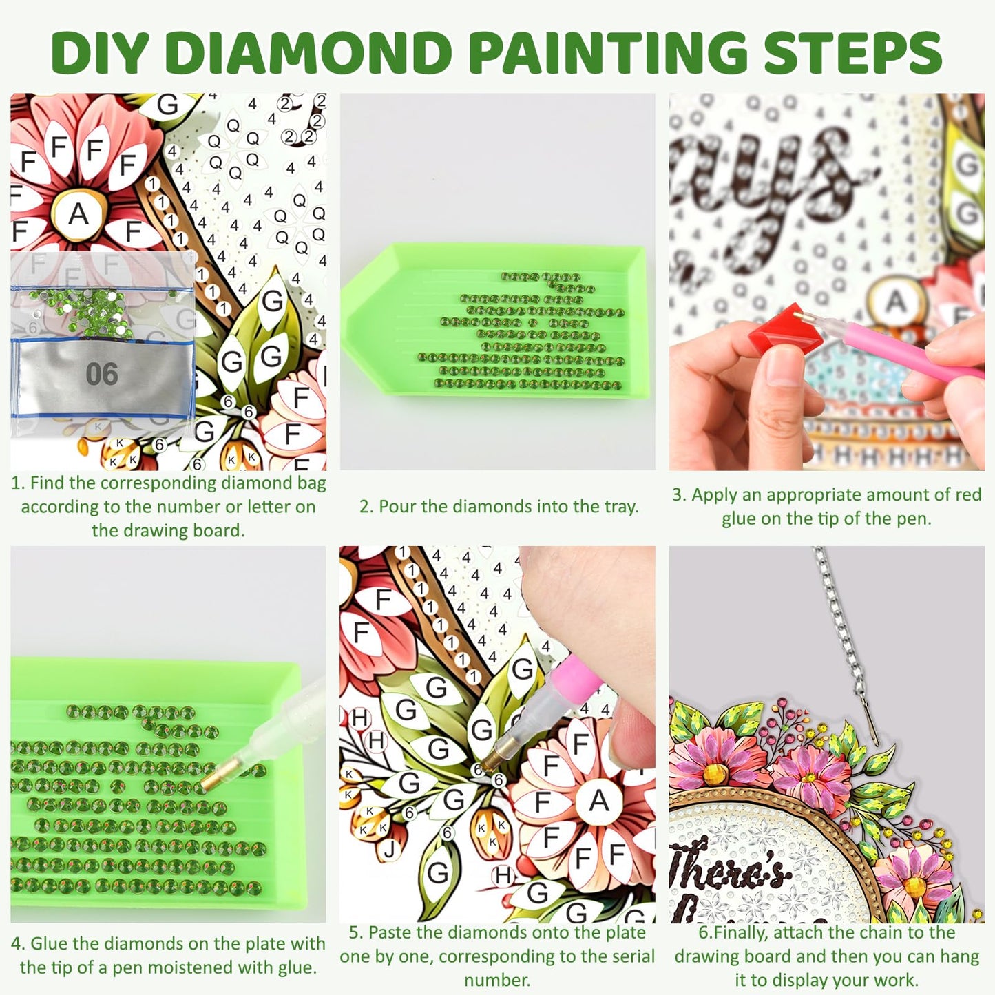 MEIYUDA Flower Wreath Diamond Art Hanging Kits, DIY Tea Flower Wreath Diamond Painting Window Hanging Ornament for Adults, 5D Special Shape Rhinestone Pendant for Home Decor and Holiday Gift