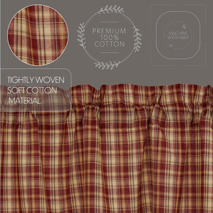 VHC Brands Rustic Thanksgiving Kitchen Curtain, Beckham Plaid Rod Pocket Cotton Valance, 16x60 Inches, Rust Red
