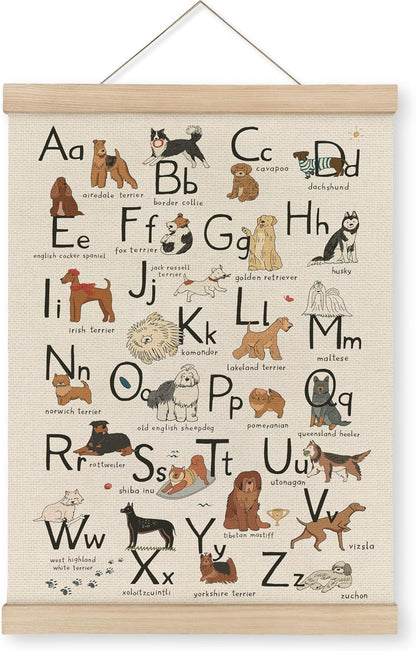 12x16 MAQIKA ABC Alphabet Chart Dog Poster Framed with Wood Hanger,Alphabet Banner, Alphabet Abc Poster