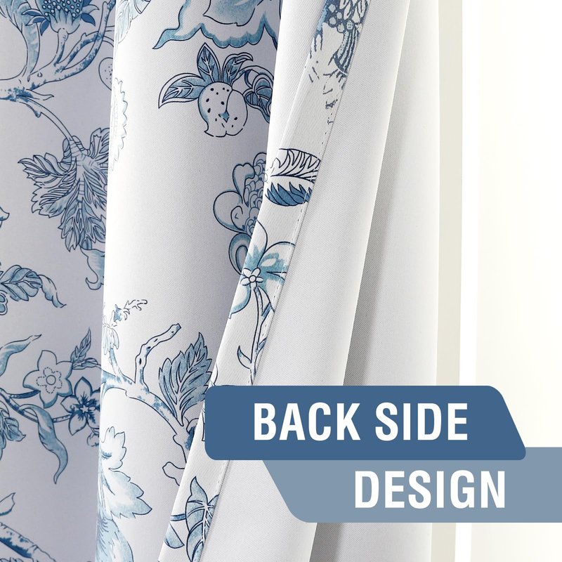 H.VERSAILTEX Blackout Curtains 84 Inch Length 2 Panels Set Floral Print Curtain Drapes for Living Room Thermal Insulated Grommet Window Curtains for Bedroom - Traditional Floral in Storm Blue