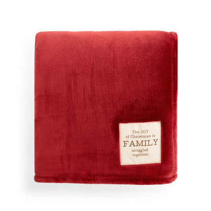 DEMDACO Cranberry Red Joy Family Snuggled 120 x 63 Fleece Mega Christmas Throw Blanket